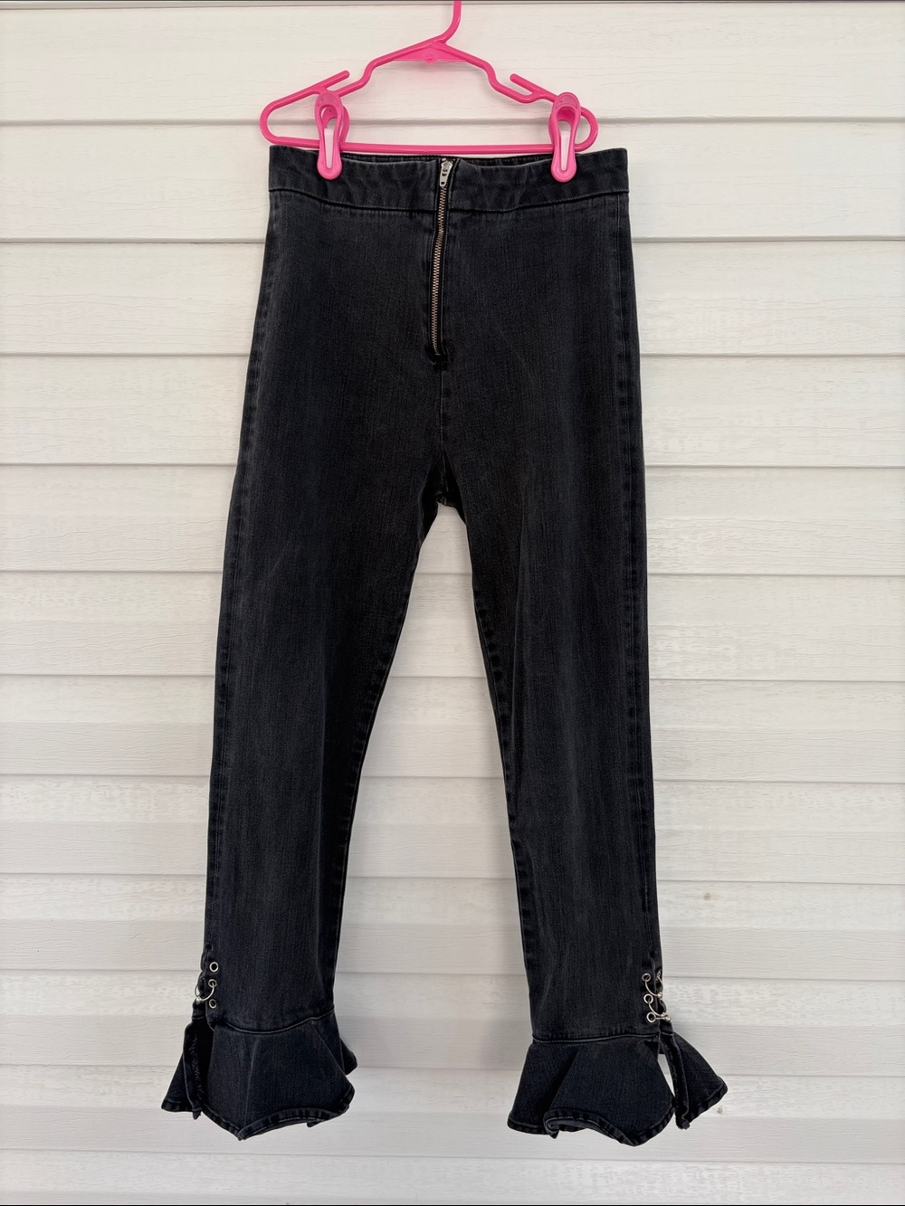 Zara Woman 6 Black Flare Jeans Grommet Ring Cuff Y2K Grunge
